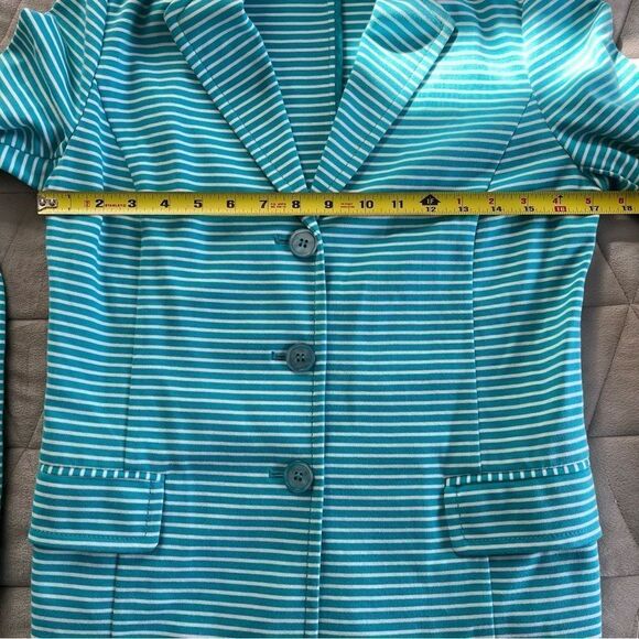 Talbots Cotton Blend Women's Spring Blazer Teal and White Striped Size Small EUC - Picture 4 of 7